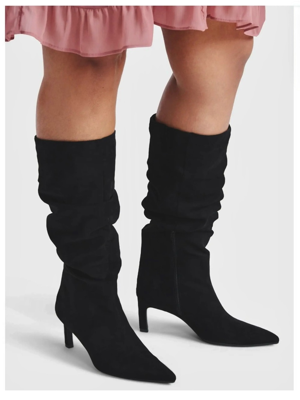 Time and Tru Black Faux Suede Slouch Kitten Heel Boots Size 7.5 NWT